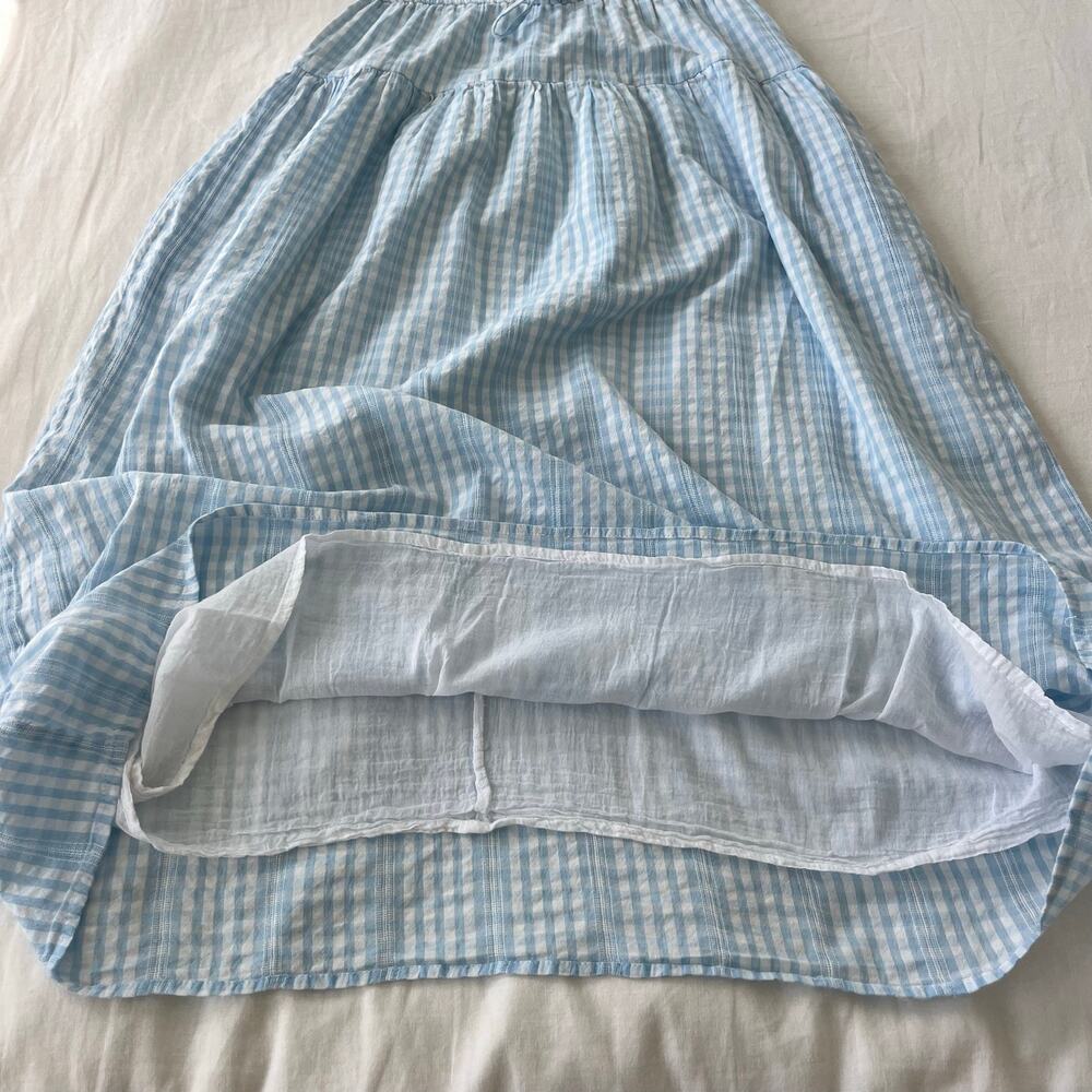 Sim & Sam Blue White Gingham Smocked Double Bow Tie Midi Dress Size Medium - Picture 9 of 12